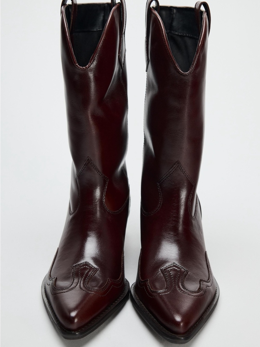 Zara Burgundy Red Leather Western Boots Size 37 - Picture 11 of 16